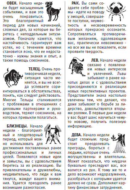 ГОРОСКОП С 12 ПО 18 АПРЕЛЯ